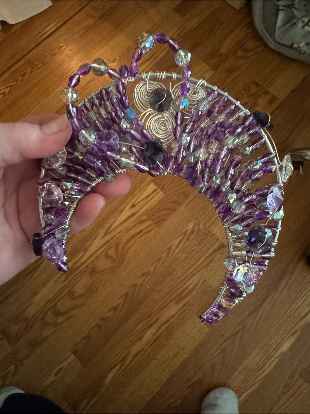 Sun Catcher Amethyst Moon with Crystal beads. Hand created